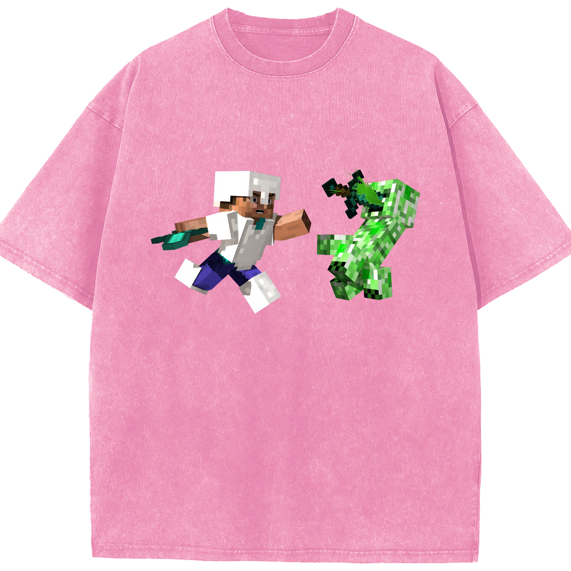 （画像用） マインクラフト ブロックの世界 Minecraft MC Block world 綿100% ヴィンテージ風 半袖Tシャツ（フロントプリント）